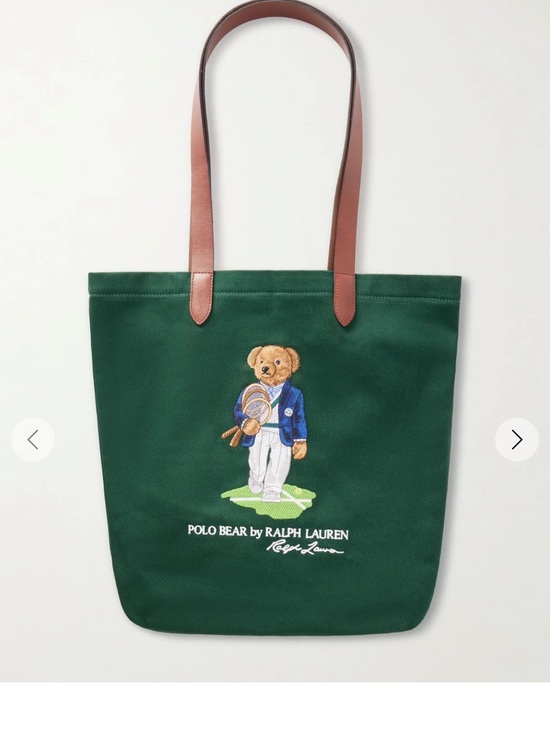 Ralph Lauren Handbags - Polo ralph lauren Wimbledon Embroidered Leather-Trim Medium Cotton Tote Bag